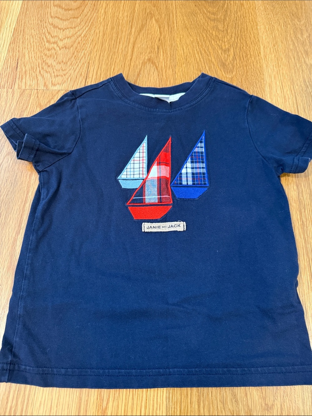Janie and Jack Navy Short-Sleeve Tee with Red and Blue Sailboats